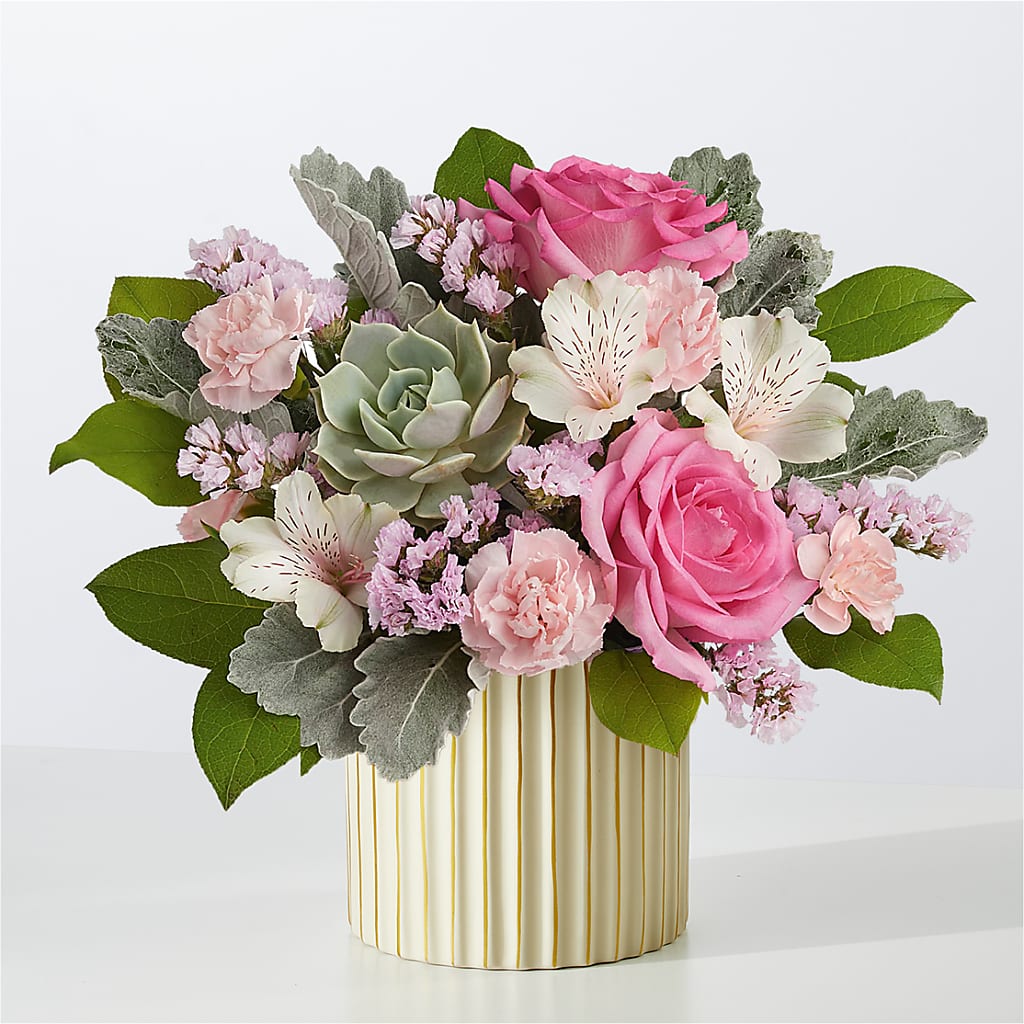 Dusty Rose Bouquet with Ivory Vase – Oceanside Florist, Oceanside NY