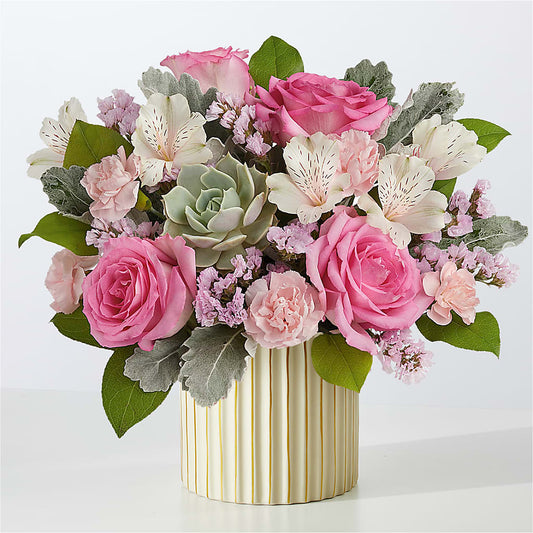 Dusty Rose Bouquet with Ivory Vase –  Oceanside Florist, Oceanside NY