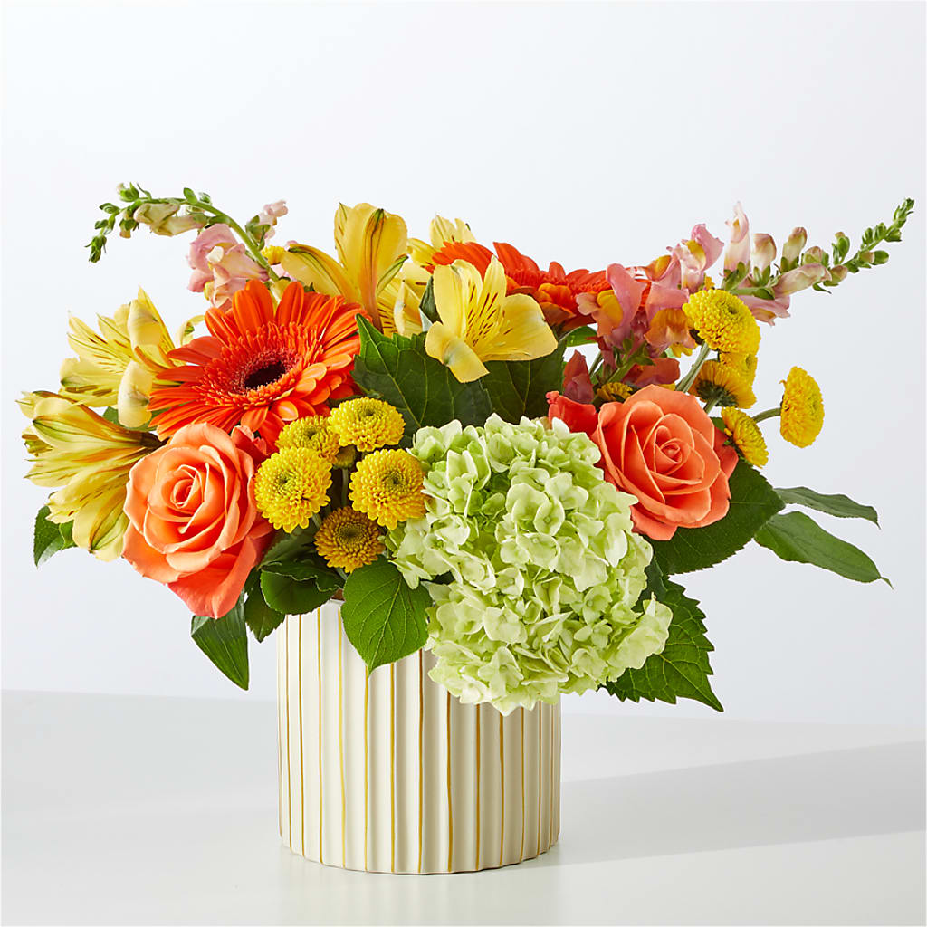 Autumn Sunshine Bouquet with Ivory Vase –  Oceanside Florist, Oceanside NY
