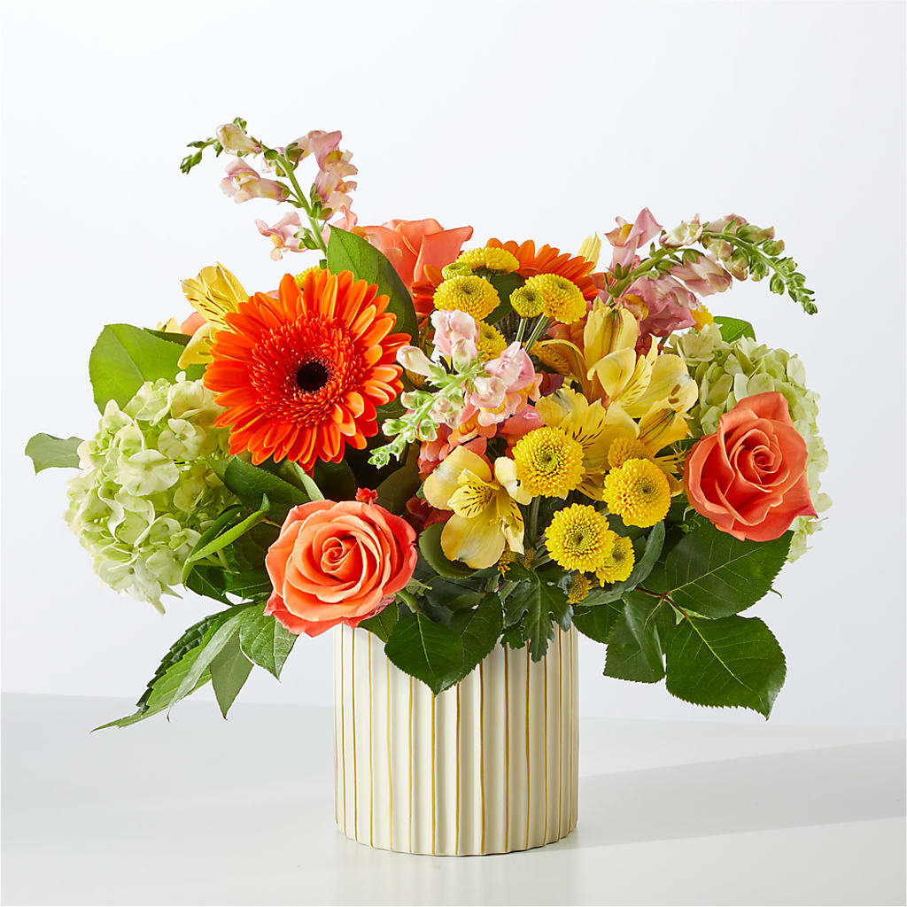 Autumn Sunshine Bouquet with Ivory Vase –  Oceanside Florist, Oceanside NY