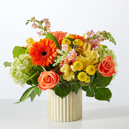 Autumn Sunshine Bouquet with Ivory Vase –  Oceanside Florist, Oceanside NY