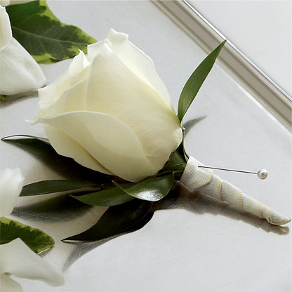 White Rose Boutonniere –  Oceanside Florist, Oceanside NY